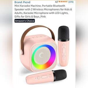 Pxzvd Pink Portable Karaoke Machine with 2 Wireless Microphones
